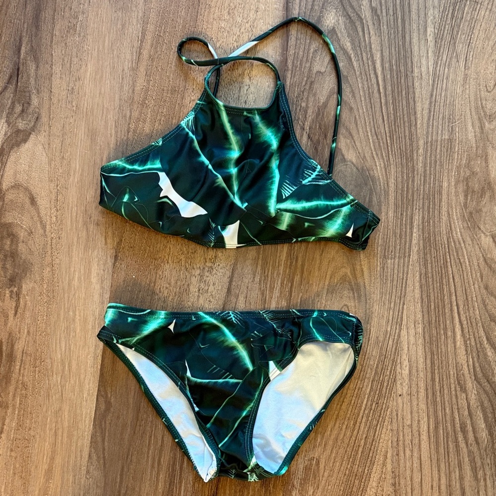 Kids Swimwear Set in Green Lightning Print